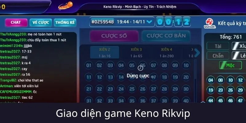 Tổng quan giao diện & tính năng Keno Rikvip